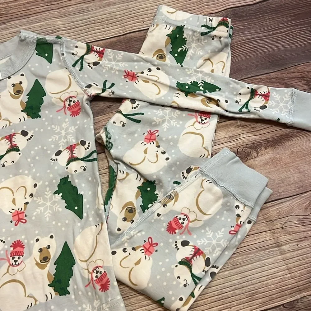 Hanna Andersson Girls Size 4 Polar Bear Christmas Pajama Set Organic Cotton